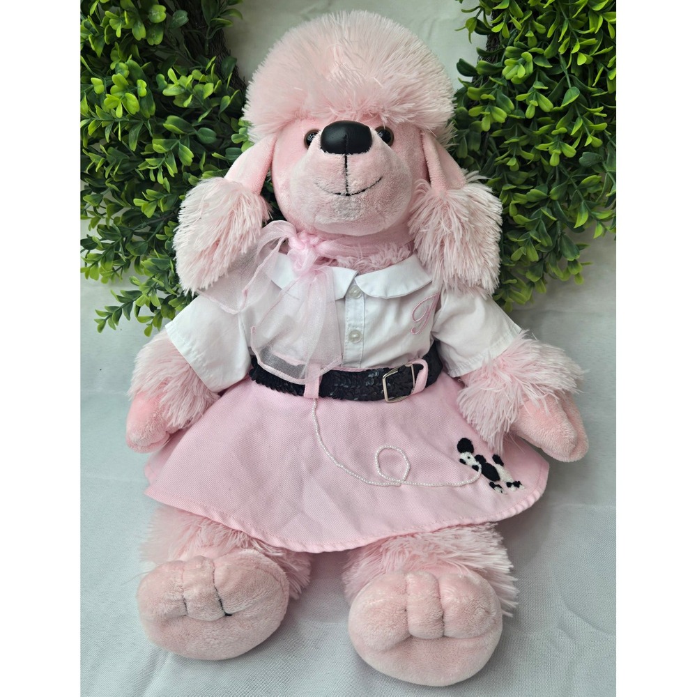 Build-A-Bear Pink Poodle Plush 18" Stuffed Dog with Vintage 50s Poodle Skirt Out